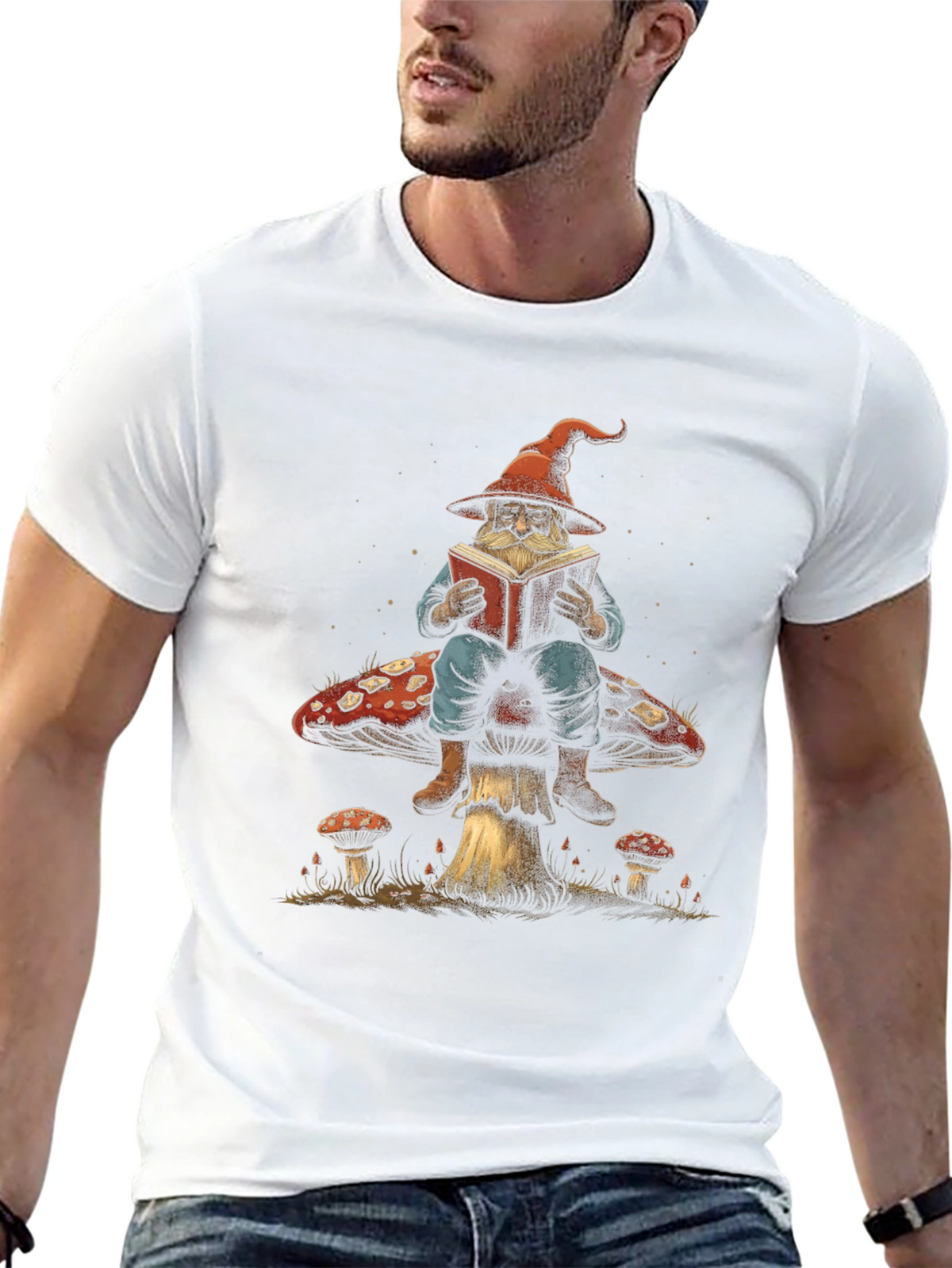 Wizard on Mushroom T-Shirt - Whimsical Design
