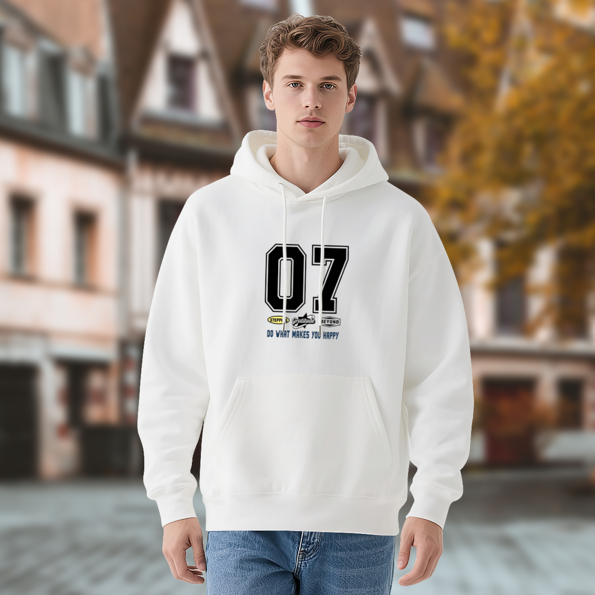 Retro 07 Number Graphic Casual Pullover Hoodie