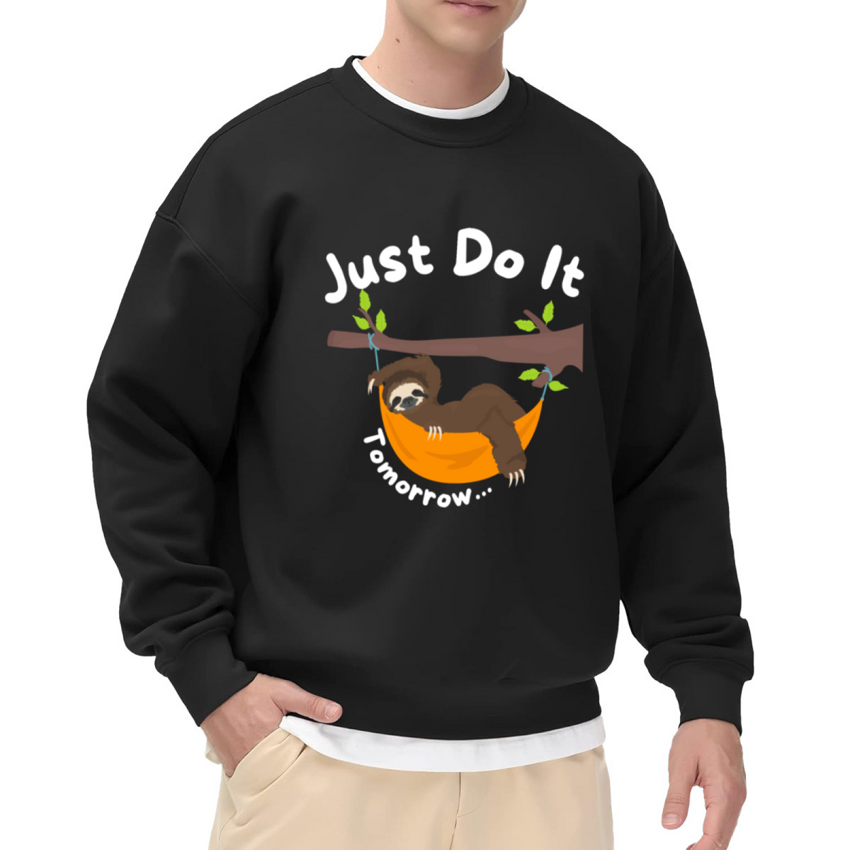 Just Do It Tomorrow Lazy Sloth Meme Humor Crew Neck Sweatshirt