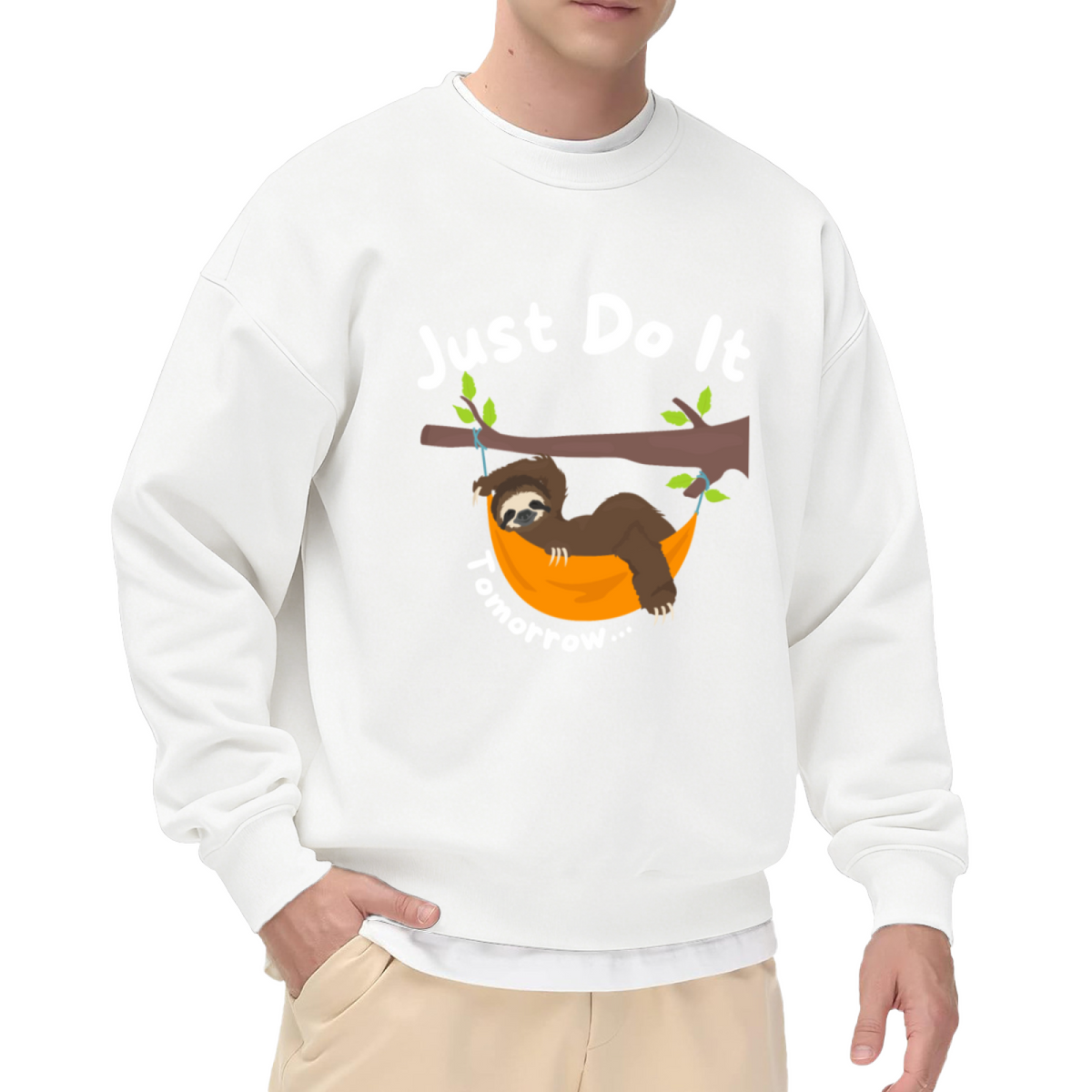 Just Do It Tomorrow Lazy Sloth Meme Humor Crew Neck Sweatshirt