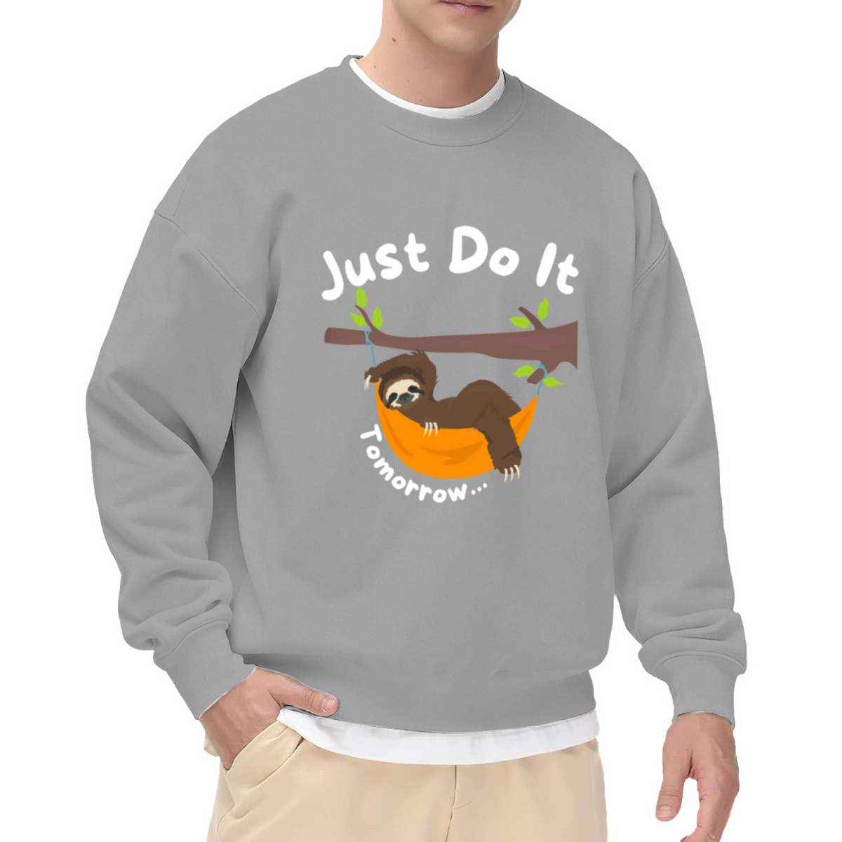Just Do It Tomorrow Lazy Sloth Meme Humor Crew Neck Sweatshirt