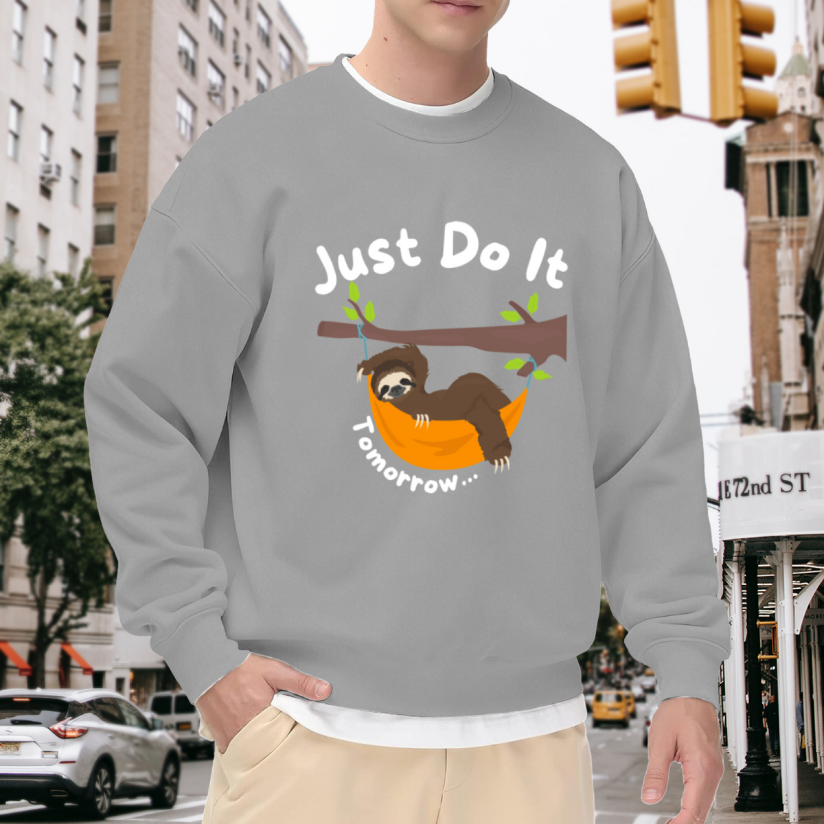 Just Do It Tomorrow Lazy Sloth Meme Humor Crew Neck Sweatshirt