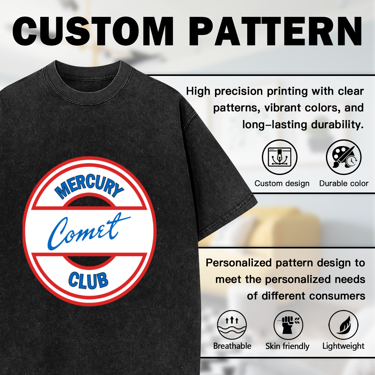 Mercury Comet Club Round Retro Logo Vintage Washed T-Shirt