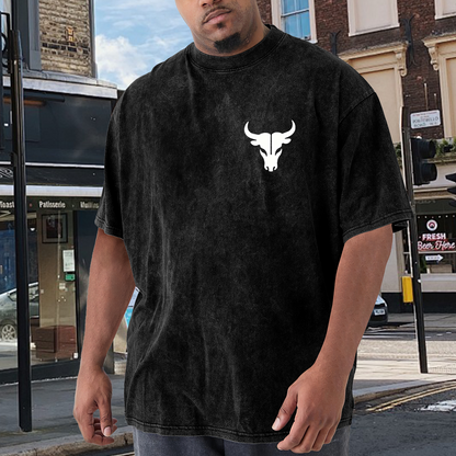 Minimal White Bull Skull Chest Logo