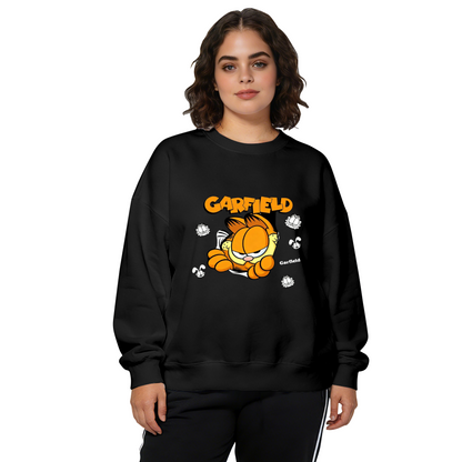 Fun Garfield Cartoon Character Print Black Crewneck Sweatshirt