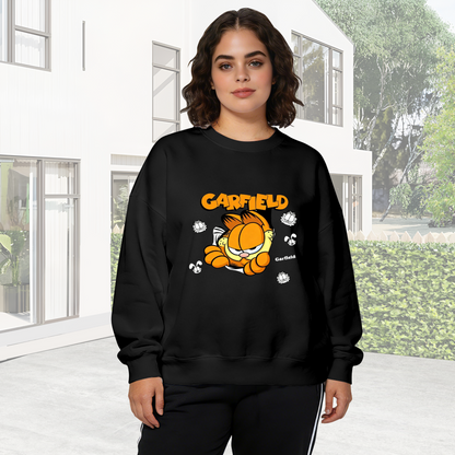 Fun Garfield Cartoon Character Print Black Crewneck Sweatshirt