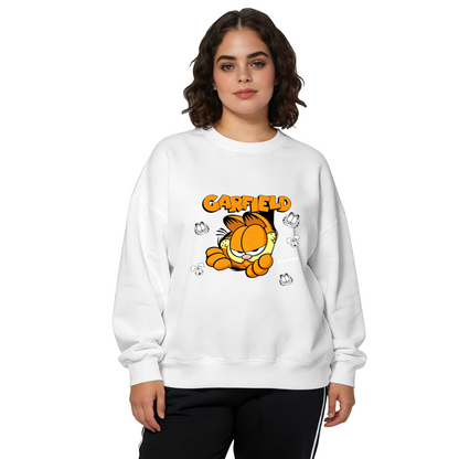 Fun Garfield Cartoon Character Print Black Crewneck Sweatshirt