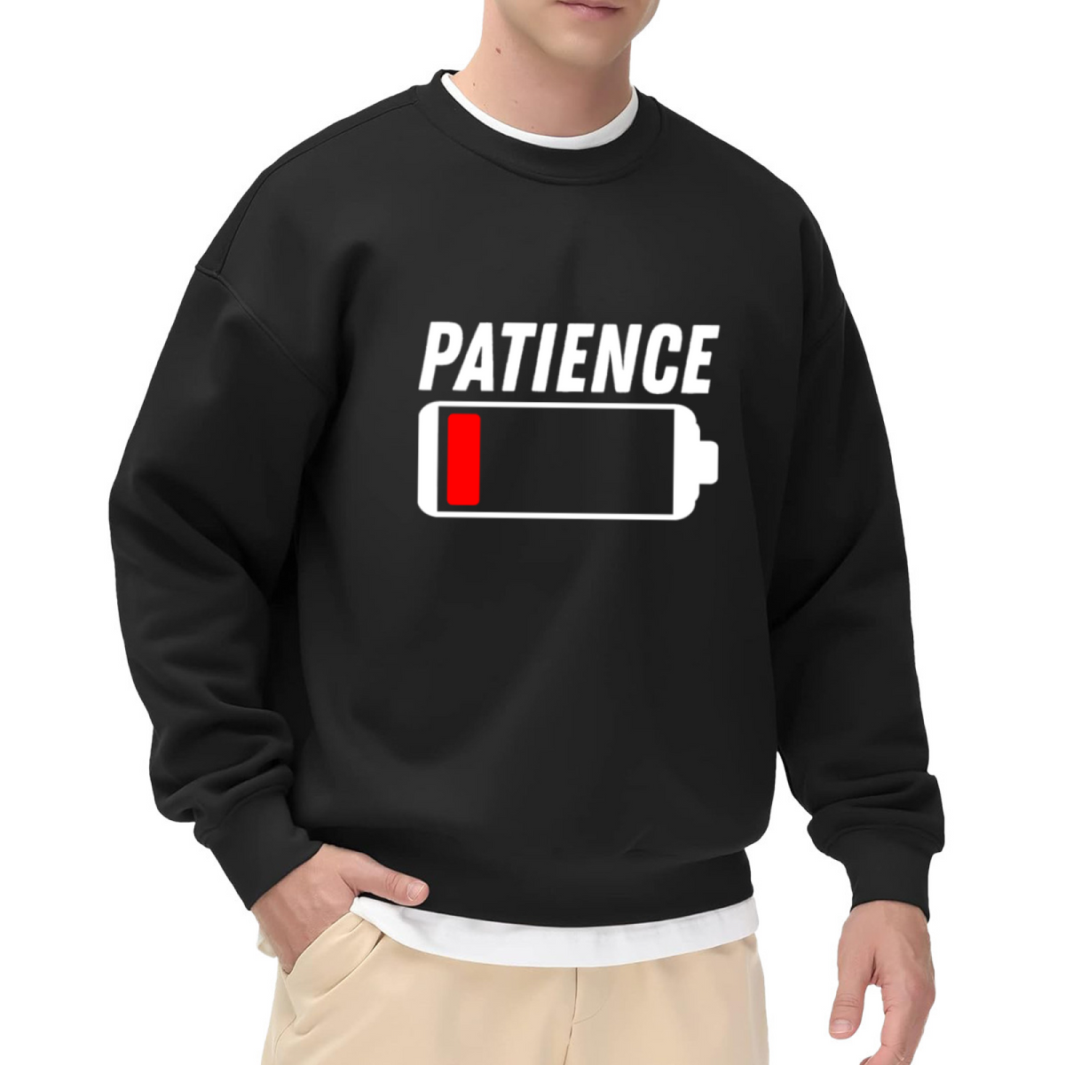 Low Battery Patience Funny Mood Graphic Crewneck Sweatshirt