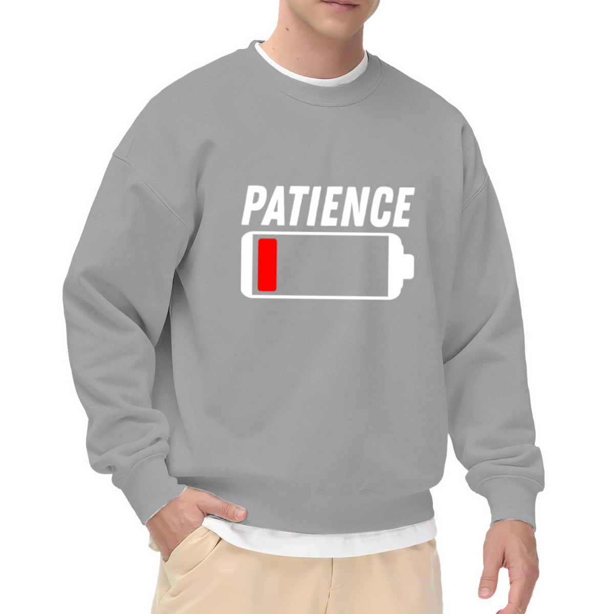 Low Battery Patience Funny Mood Graphic Crewneck Sweatshirt