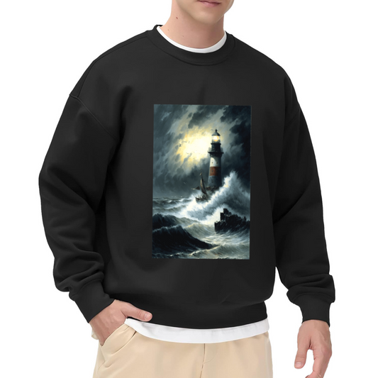 Stormy Sea Lighthouse Vintage Nautical Art Crewneck Sweatshirt