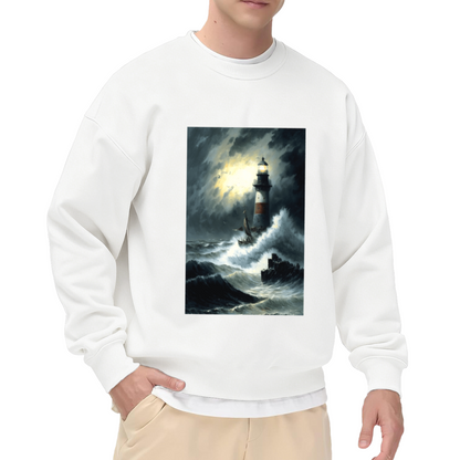 Stormy Sea Lighthouse Vintage Nautical Art Crewneck Sweatshirt