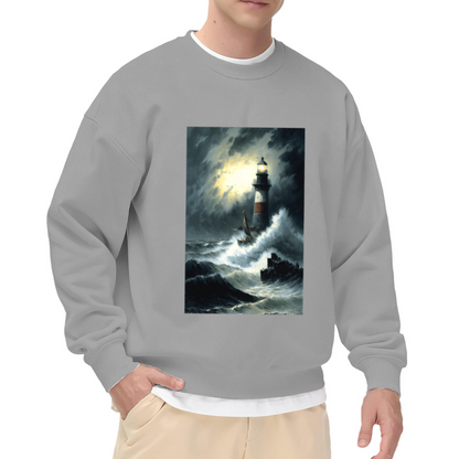 Stormy Sea Lighthouse Vintage Nautical Art Crewneck Sweatshirt