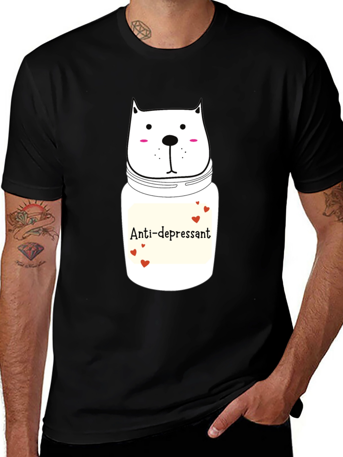 Anti-Depressant Cat Graphic Tee - Black Cotton Comfort
