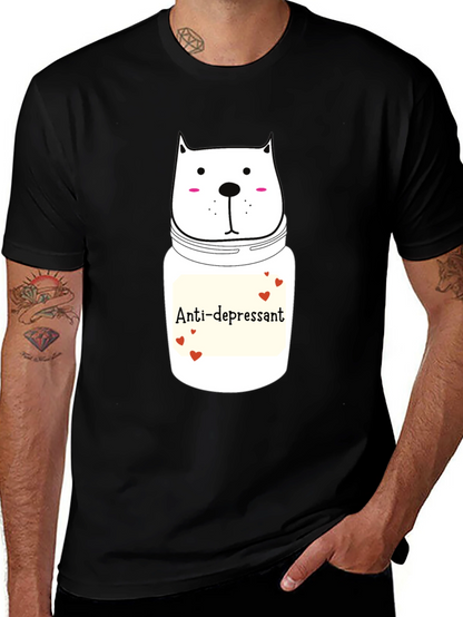 Anti-Depressant Cat Graphic Tee - Black Cotton Comfort