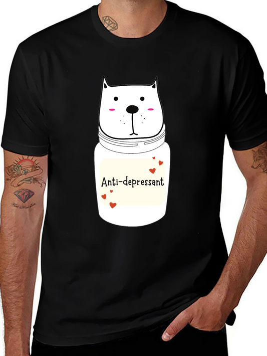 Anti-Depressant Cat Graphic Tee - Black Cotton Comfort