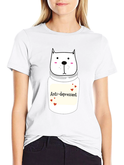Anti-Depressant Cat Graphic Tee - Black Cotton Comfort