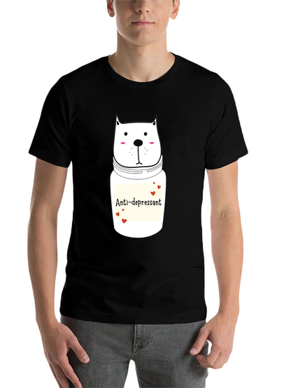 Anti-Depressant Cat Graphic Tee - Black Cotton Comfort