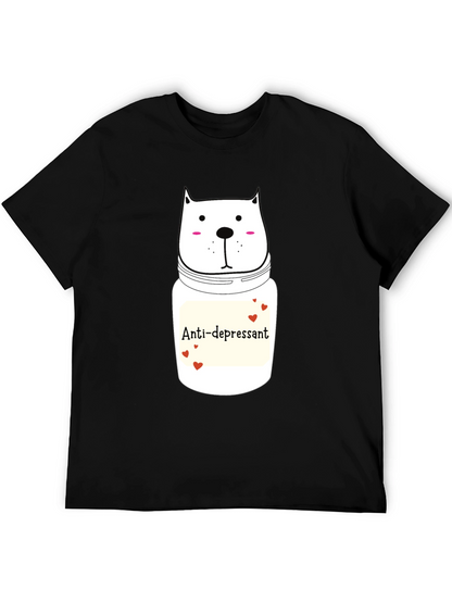 Anti-Depressant Cat Graphic Tee - Black Cotton Comfort
