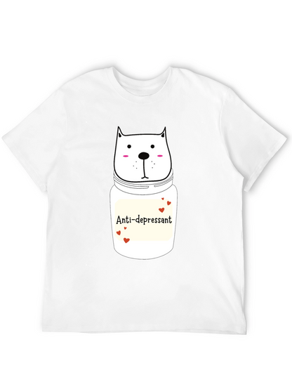 Anti-Depressant Cat Graphic Tee - Black Cotton Comfort
