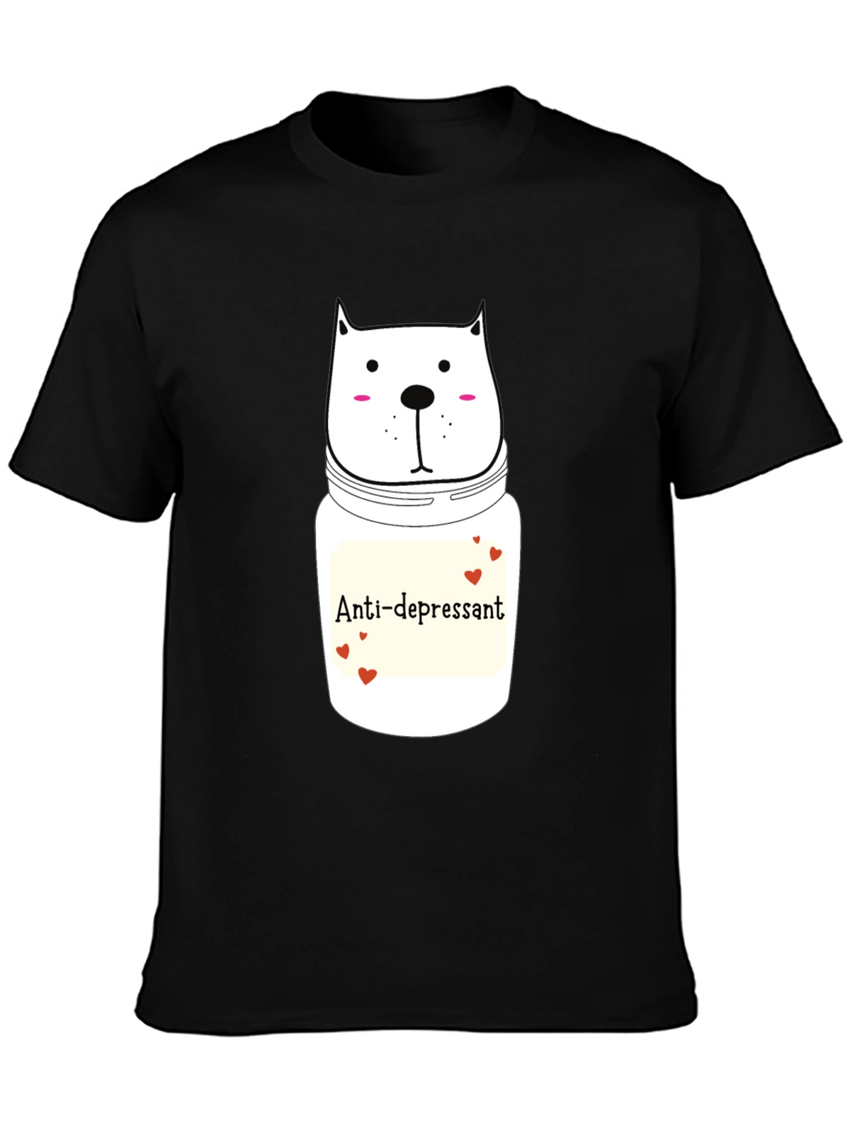 Anti-Depressant Cat Graphic Tee - Black Cotton Comfort