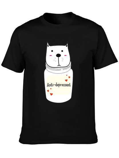 Anti-Depressant Cat Graphic Tee - Black Cotton Comfort