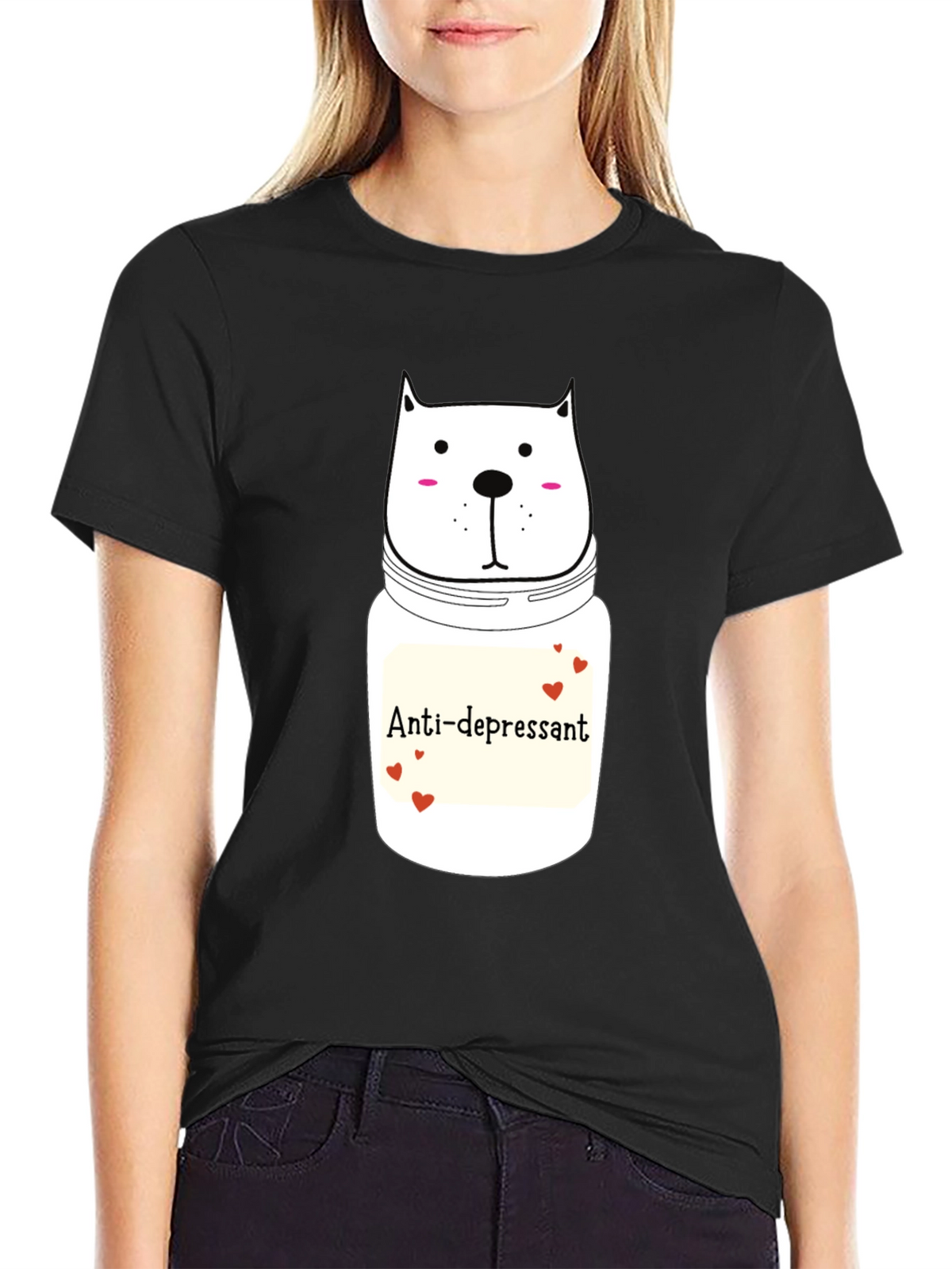 Anti-Depressant Cat Graphic Tee - Black Cotton Comfort