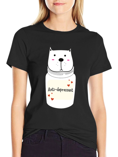 Anti-Depressant Cat Graphic Tee - Black Cotton Comfort