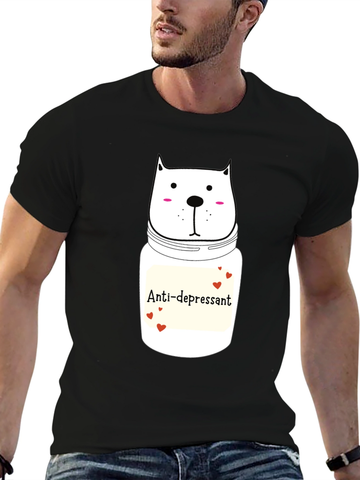 Anti-Depressant Cat Graphic Tee - Black Cotton Comfort