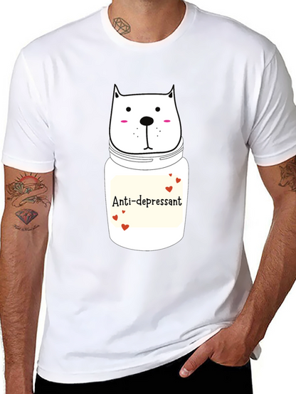 Anti-Depressant Cat Graphic Tee - Black Cotton Comfort