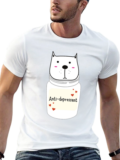 Anti-Depressant Cat Graphic Tee - Black Cotton Comfort