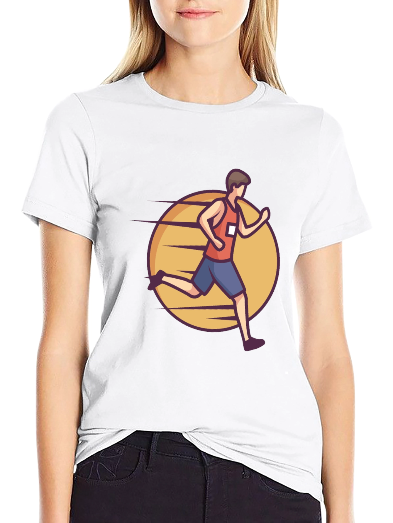 Black Graphic Tee: Cartoon Runner Design
