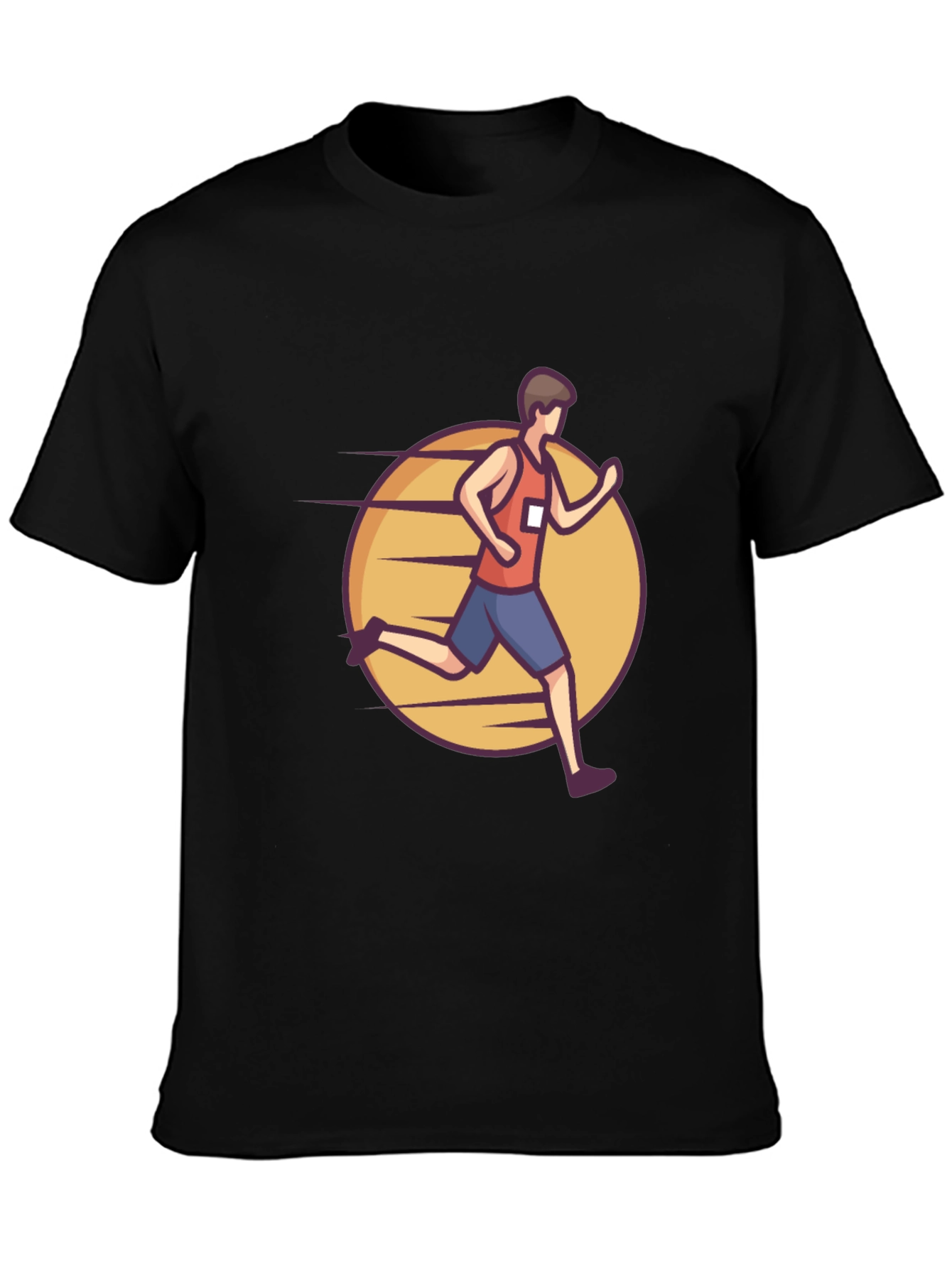 Black Graphic Tee: Cartoon Runner Design