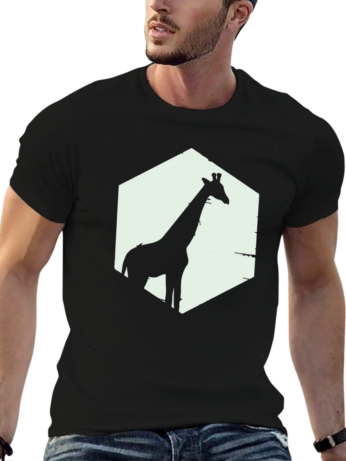 Giraffe Silhouette Graphic T-Shirt - Black