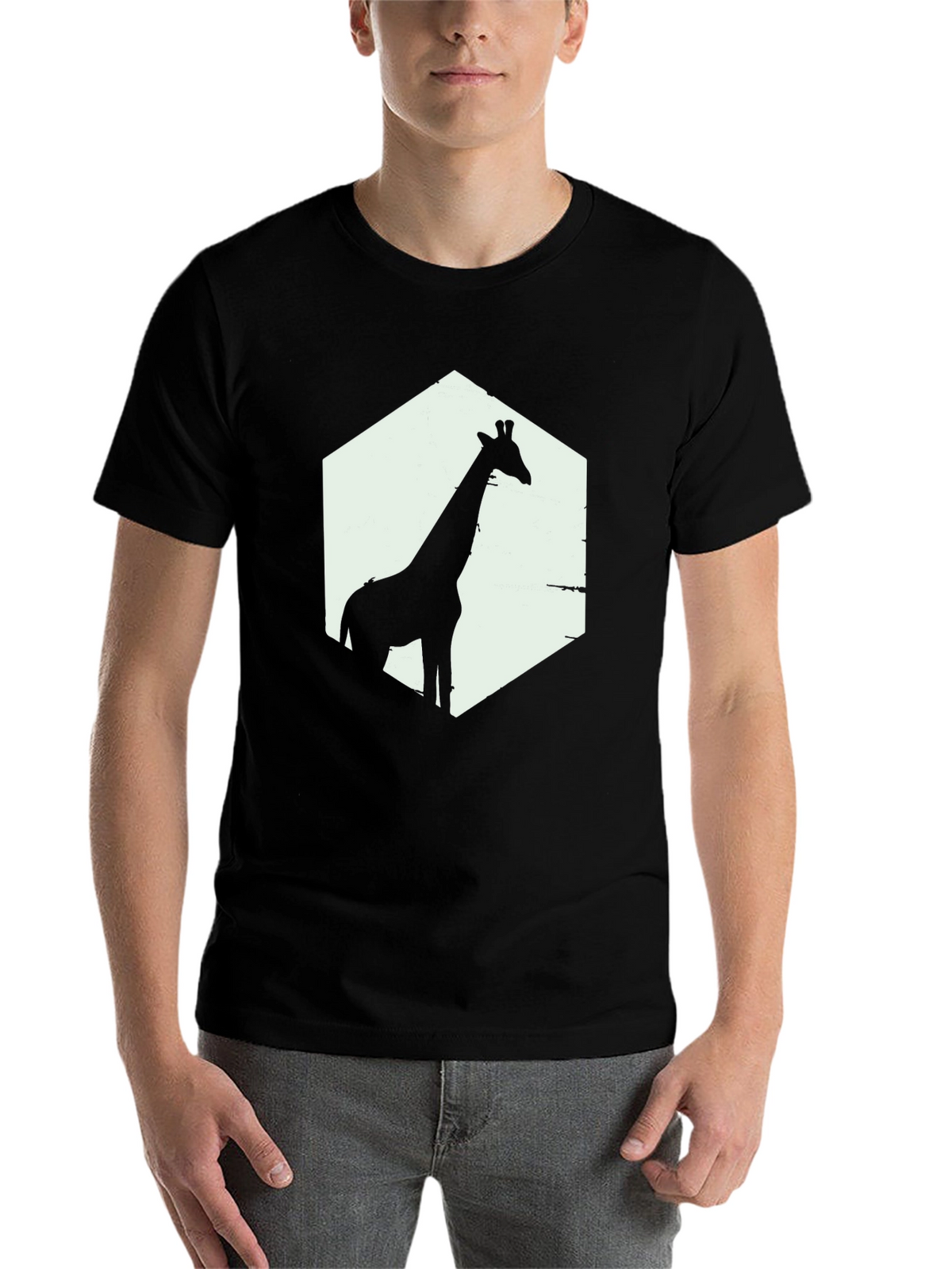Giraffe Silhouette Graphic T-Shirt - Black