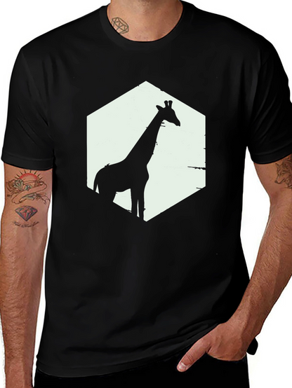 Giraffe Silhouette Graphic T-Shirt - Black