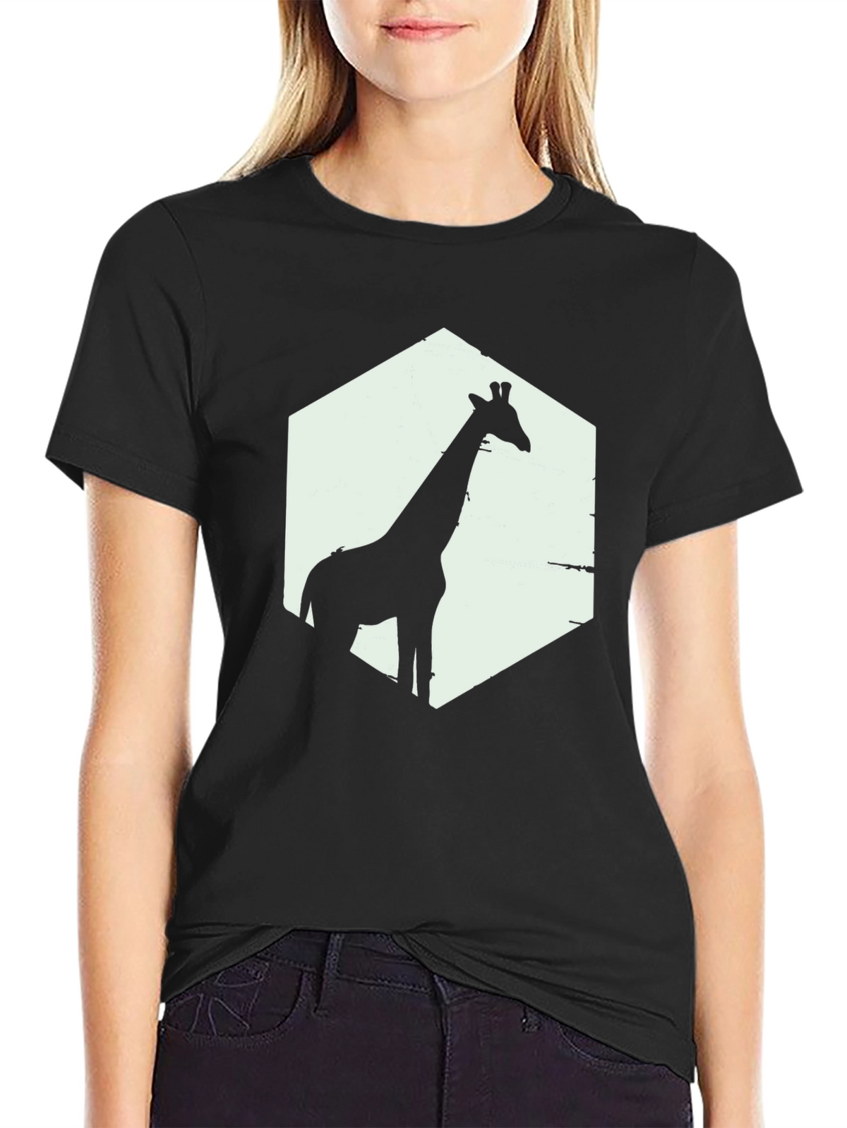 Giraffe Silhouette Graphic T-Shirt - Black
