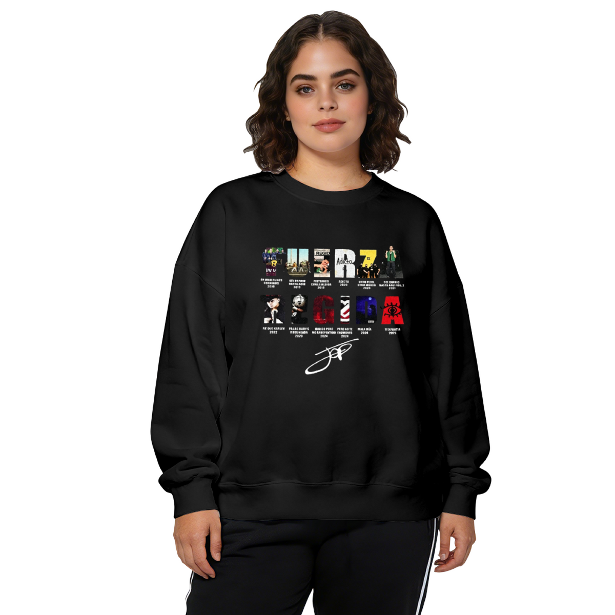 Music Album Collage Signature Graphic Crewneck Sweatshirt