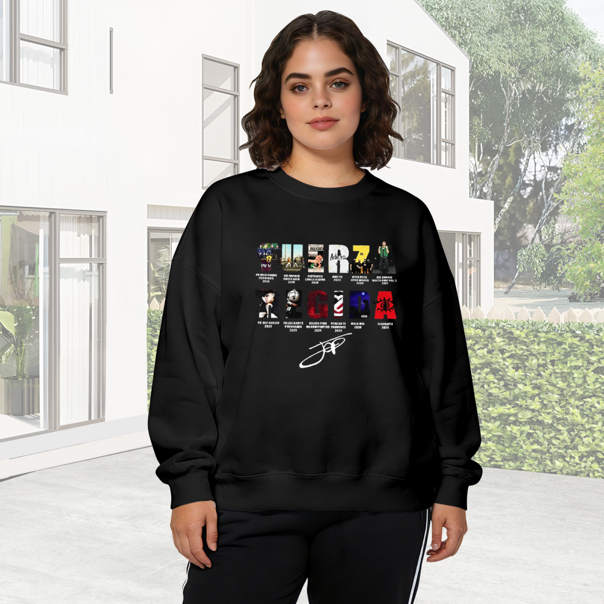 Music Album Collage Signature Graphic Crewneck Sweatshirt