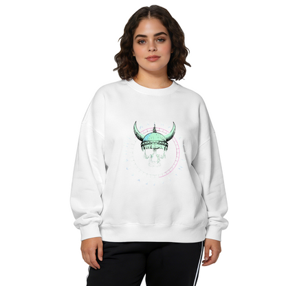 Vintage Viking Skull Rune Circle Print Black Crewneck Sweatshirt