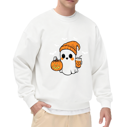 Cute Boo Ghost Pumpkin Coffee Halloween Crewneck Sweatshirt