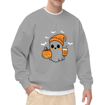 Cute Boo Ghost Pumpkin Coffee Halloween Crewneck Sweatshirt