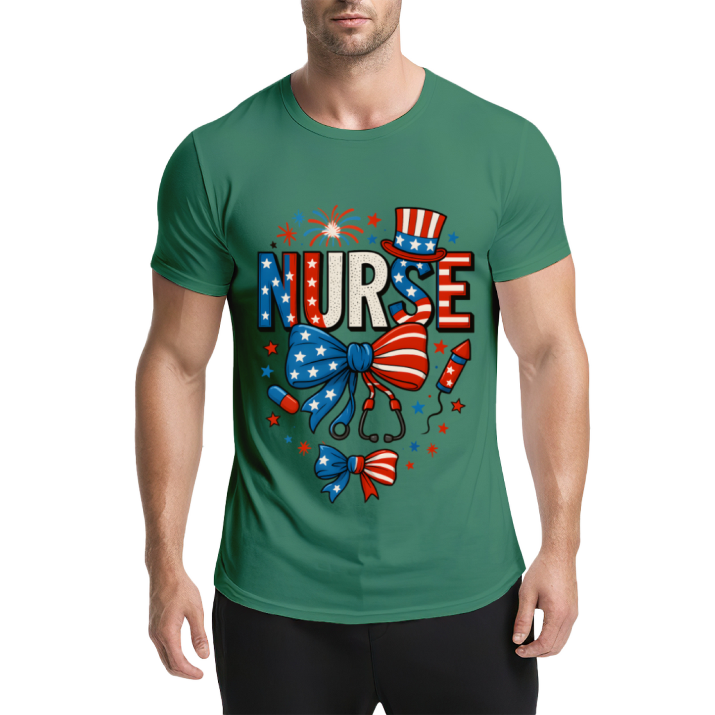 American Independence Day Nurse Light Blue Tee, Patriotic Medical Staff Gift Top