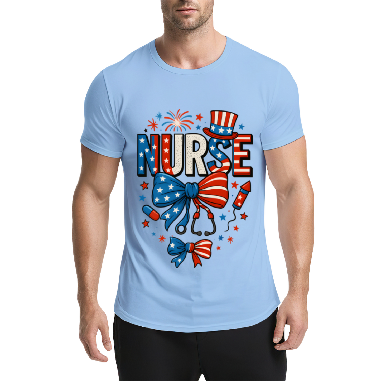 American Independence Day Nurse Light Blue Tee, Patriotic Medical Staff Gift Top