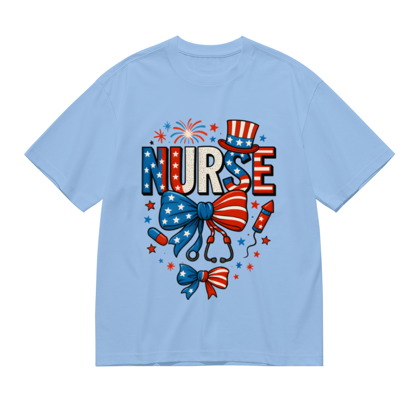 American Independence Day Nurse Light Blue Tee, Patriotic Medical Staff Gift Top