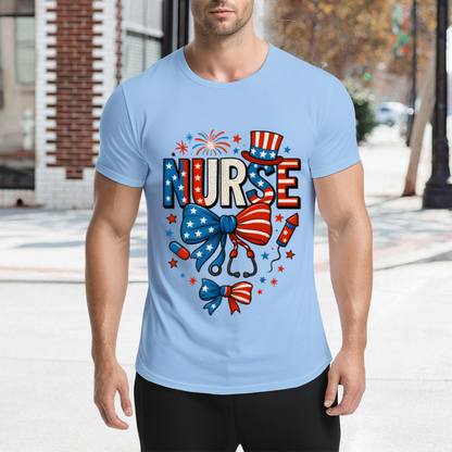 American Independence Day Nurse Light Blue Tee, Patriotic Medical Staff Gift Top