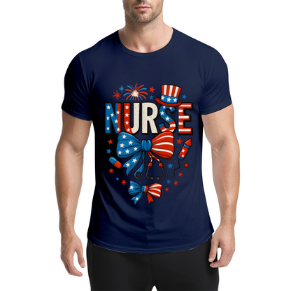 American Independence Day Nurse Light Blue Tee, Patriotic Medical Staff Gift Top