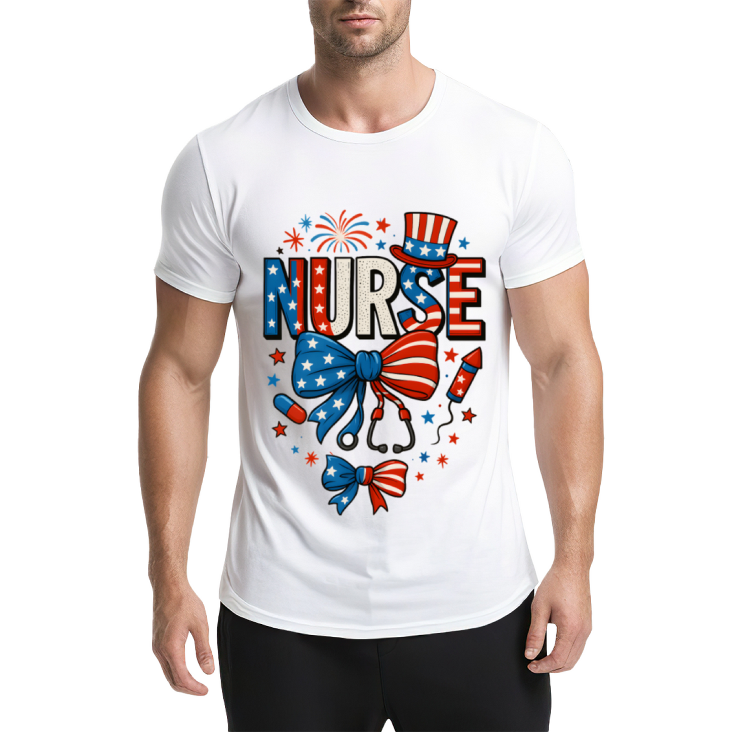 American Independence Day Nurse Light Blue Tee, Patriotic Medical Staff Gift Top