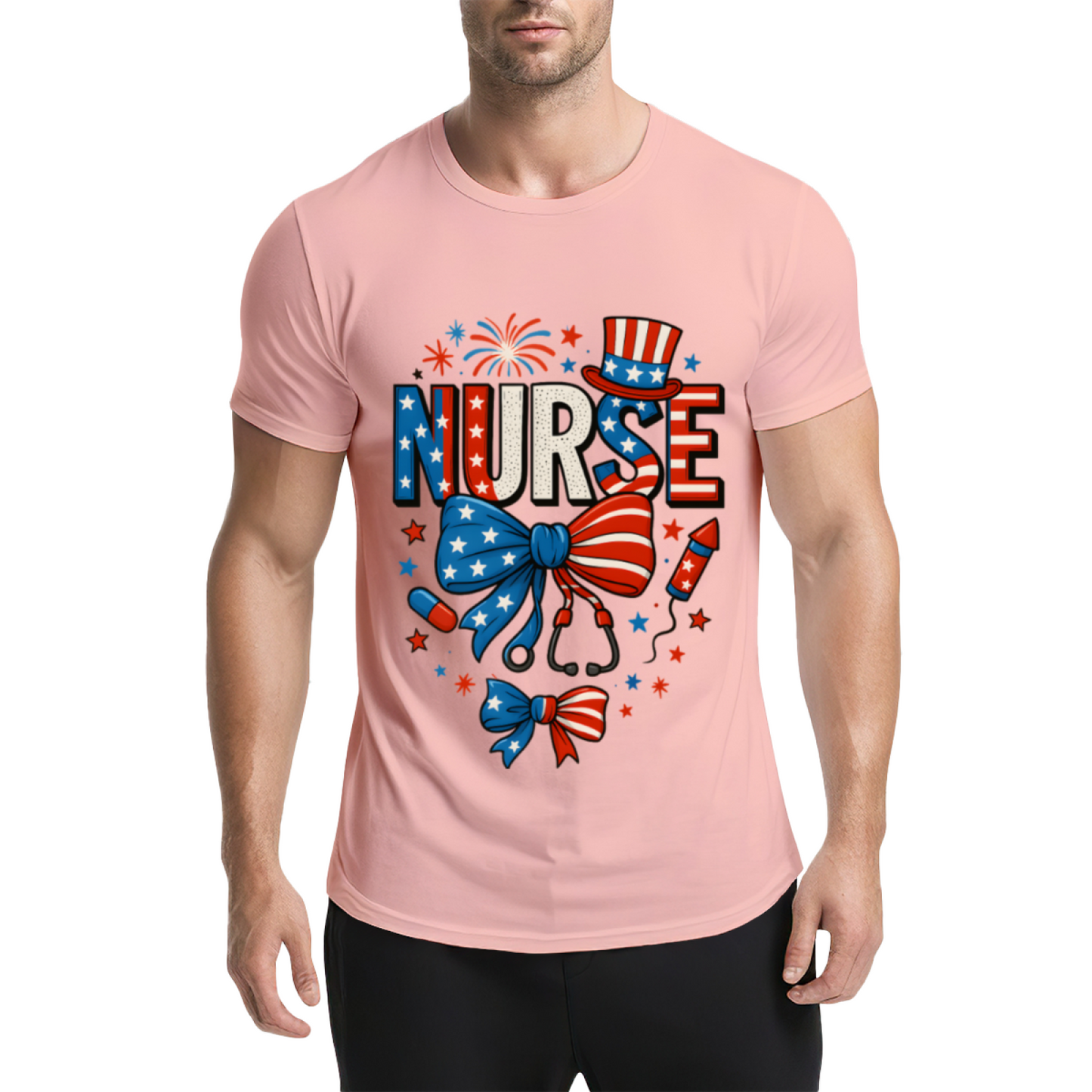 American Independence Day Nurse Light Blue Tee, Patriotic Medical Staff Gift Top