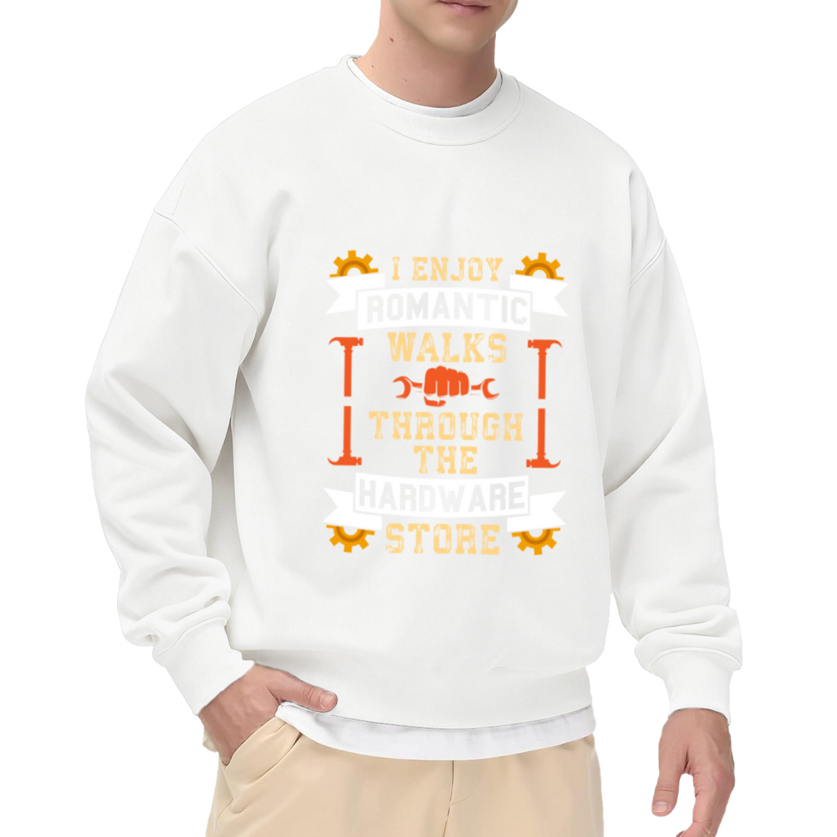 I Enjoy Romantic Walks Through The Hardware Store Funny Mechanic Crewneck Sweatshirt
