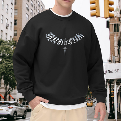 Silver Gothic Star Old English Letter Black Crewneck Sweatshirt Y2K Dark Aesthetic